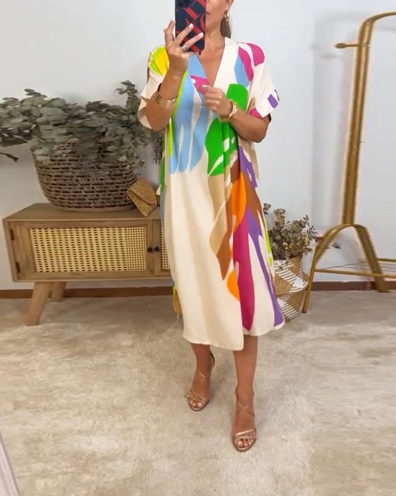 VESTIDO EN V CON ESTAMPADO