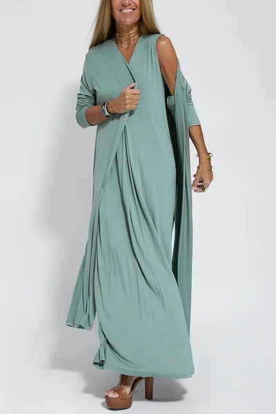 VESTIDO LARGO ELEGANTE + CARDIGAN DE REGALO