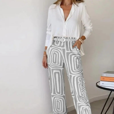CONJUNTO BLUSA Y PANTALON GEOMETRICO