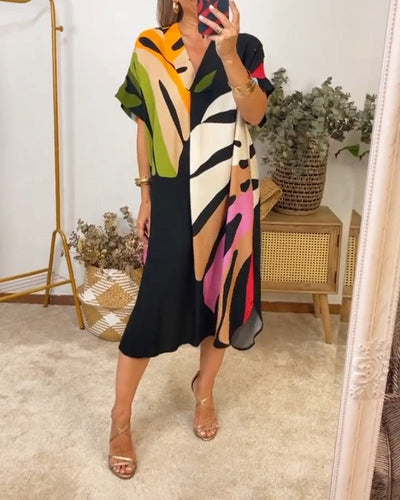VESTIDO EN V CON ESTAMPADO