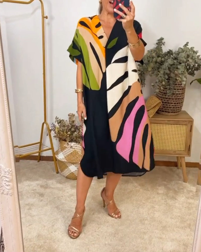 VESTIDO EN V CON ESTAMPADO