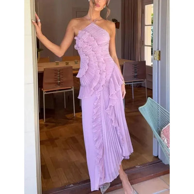 VESTIDO LARGO CON VOLANTES