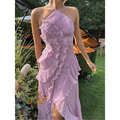 VESTIDO LARGO CON VOLANTES
