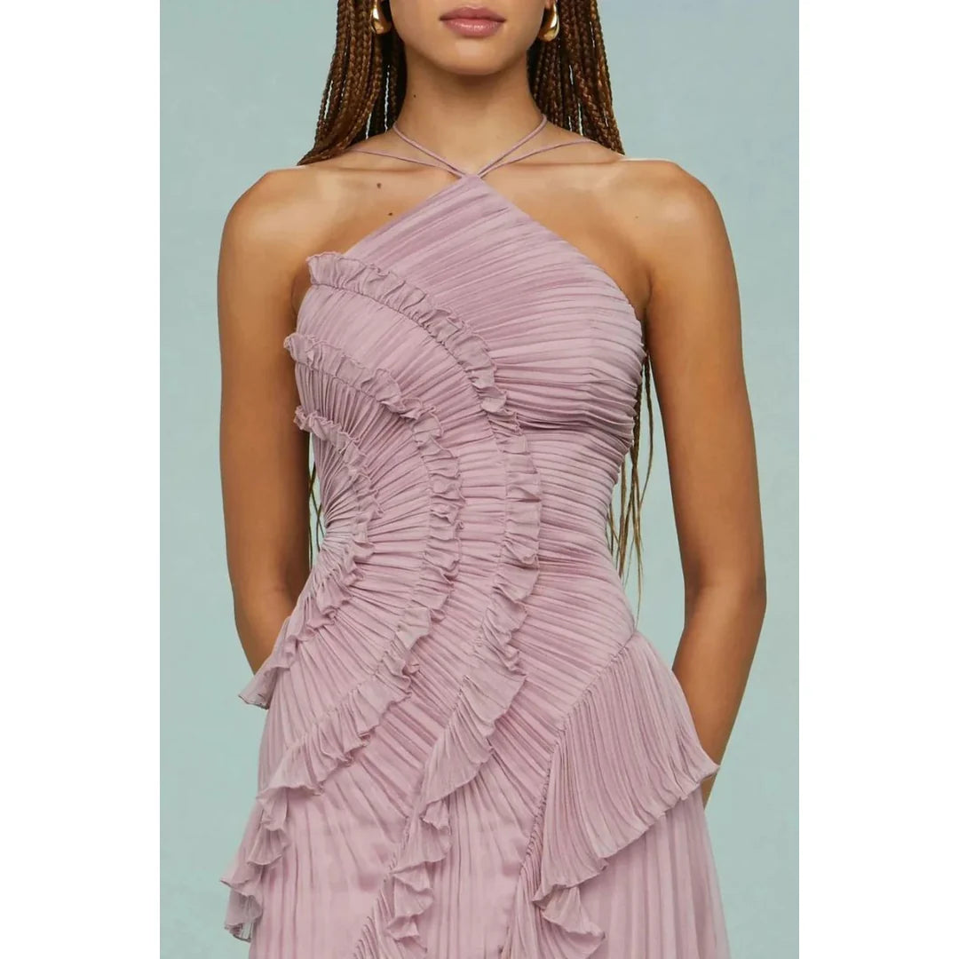 VESTIDO LARGO CON VOLANTES