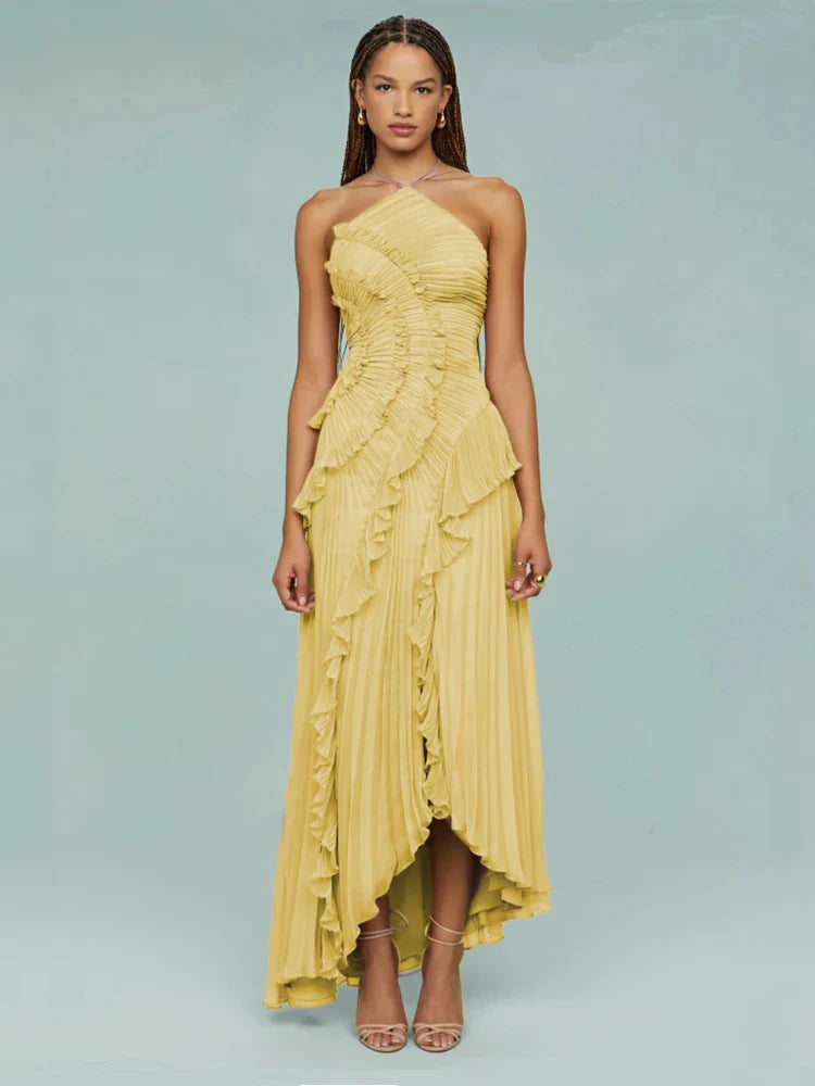 VESTIDO LARGO CON VOLANTES