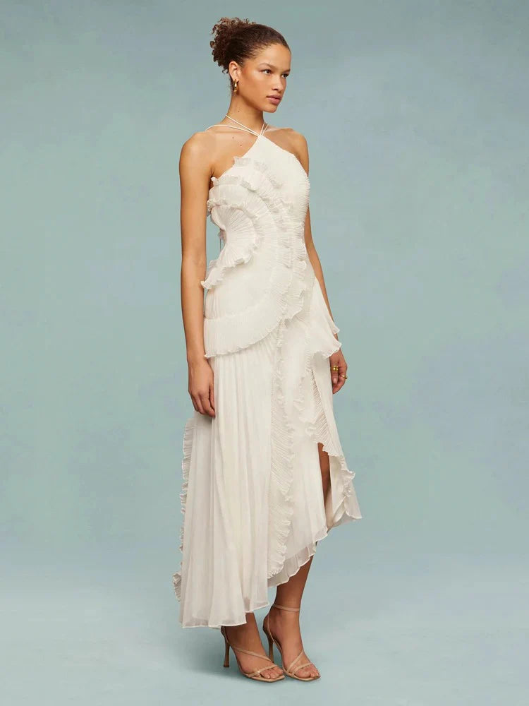 VESTIDO LARGO CON VOLANTES
