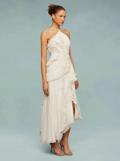 VESTIDO LARGO CON VOLANTES