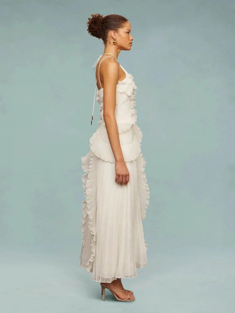 VESTIDO LARGO CON VOLANTES