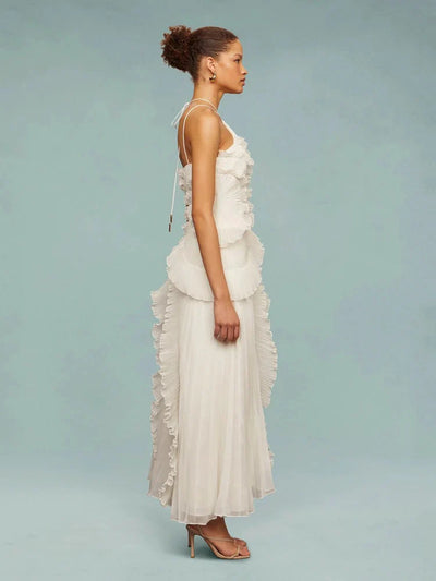 VESTIDO LARGO CON VOLANTES